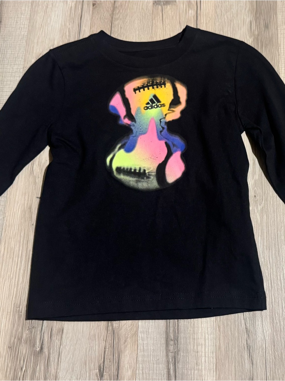 NWT Adidas Boys Size 4 Black Long Sleeve Graphic Logo T-Shirt 100% Cotton